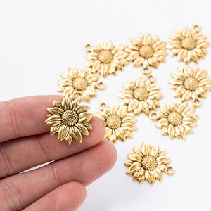 10 Pcs Gold Sunflower Pendant