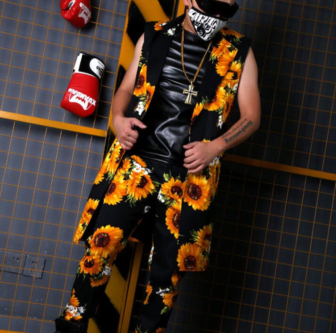 Sunflower Printed  Long Vest and Pant