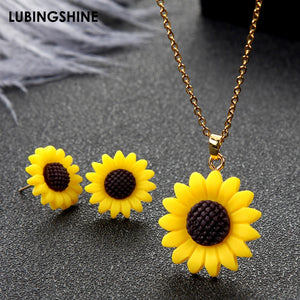 Delicate Sunflower Pendant  With Earrings